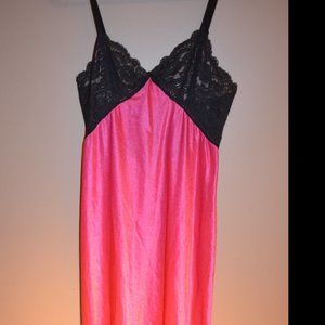 Fernando Sanchez by Vanity Fair Vintage LONG Night Gown PINK/BLACK Medium